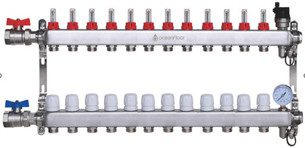 Oceanfloor 12 Port UFH Manifold with Pressure Gauge, AAV & Ball Valves-TUS (Trade Underfloor Supplies) Ltd-Oceanair