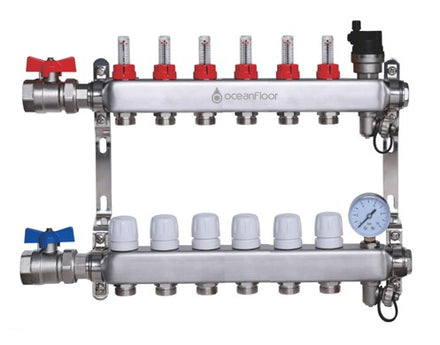 Oceanfloor 6 Port UFH Manifold with Pressure Gauge, AAV & Ball Valves-TUS (Trade Underfloor Supplies) Ltd-Oceanair