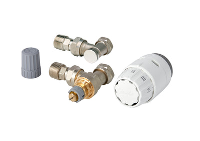 Danfoss RAS-C2 White Angled Thermostatic TRV Radiator Pack 15mm x 1/2" with Lockshield Valve 013G6005