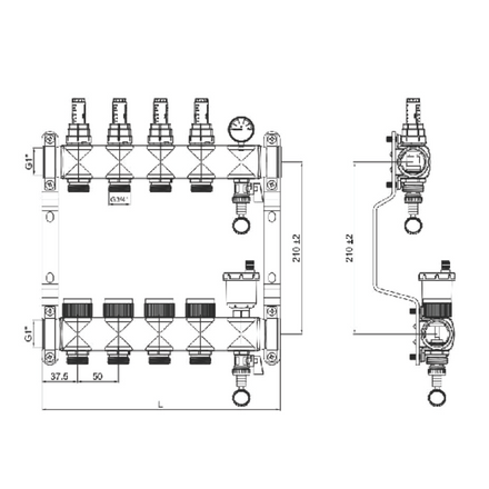 Oceanfloor 3 Port UFH Manifold inc Pressure Gauge, AAV, Fill/Drain Point-LTR-Oceanair