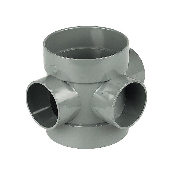FloPlast Solvent Weld 3-Boss Double Socket Short Pipe Grey 110mm SP583G-Floplast (Via Nmbs)-Oceanair
