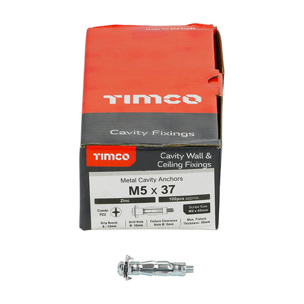 Timco Metal Cavity Anchors Zinc M5 X 37 (45mm Screw) 50037CA-Timco-Oceanair