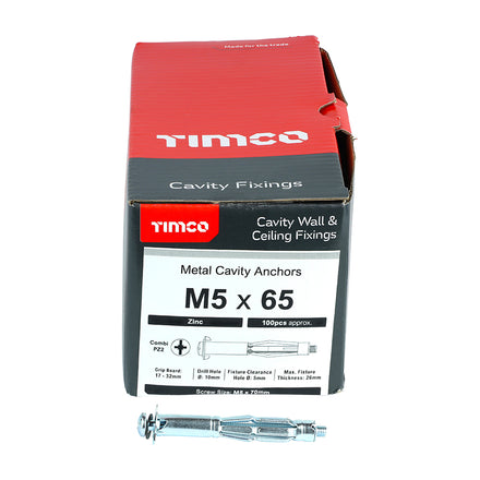 Timco Metal Cavity Anchors Zinc M5 X 65 (70mm Screw) 50065CA-Timco-Oceanair