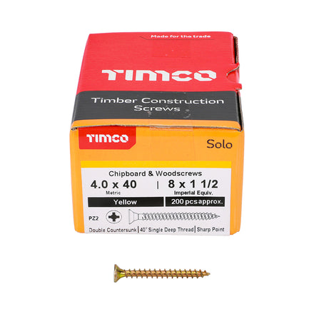 Timco 40040SOLOC Solo Chipboard Woodscrews PZ2 Double Countersunk 4.0 X 40 Front box view