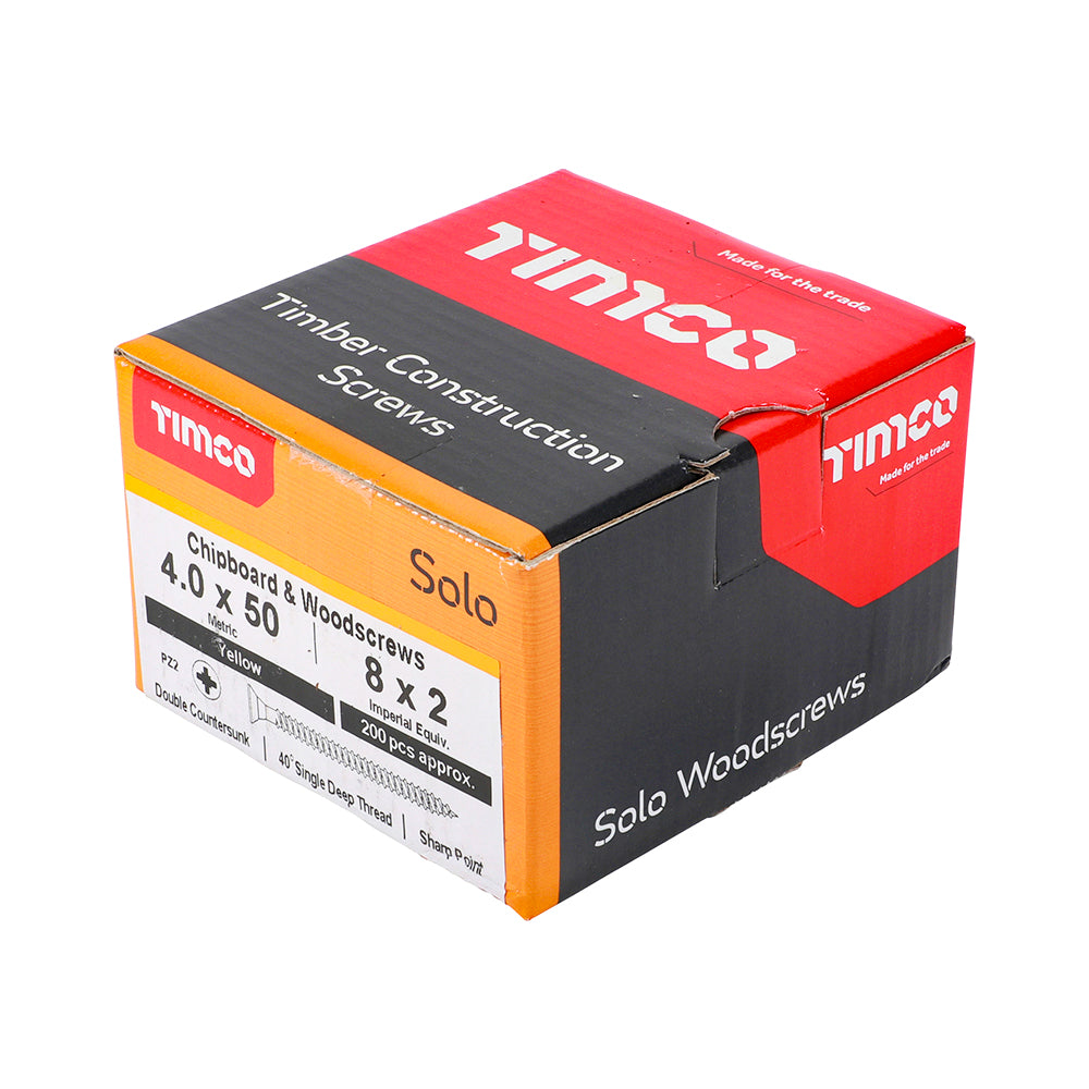 Timco 40050SOLOC Solo Chipboard Woodscrews PZ2 Double Countersunk 4.0 X 50 Box Side View