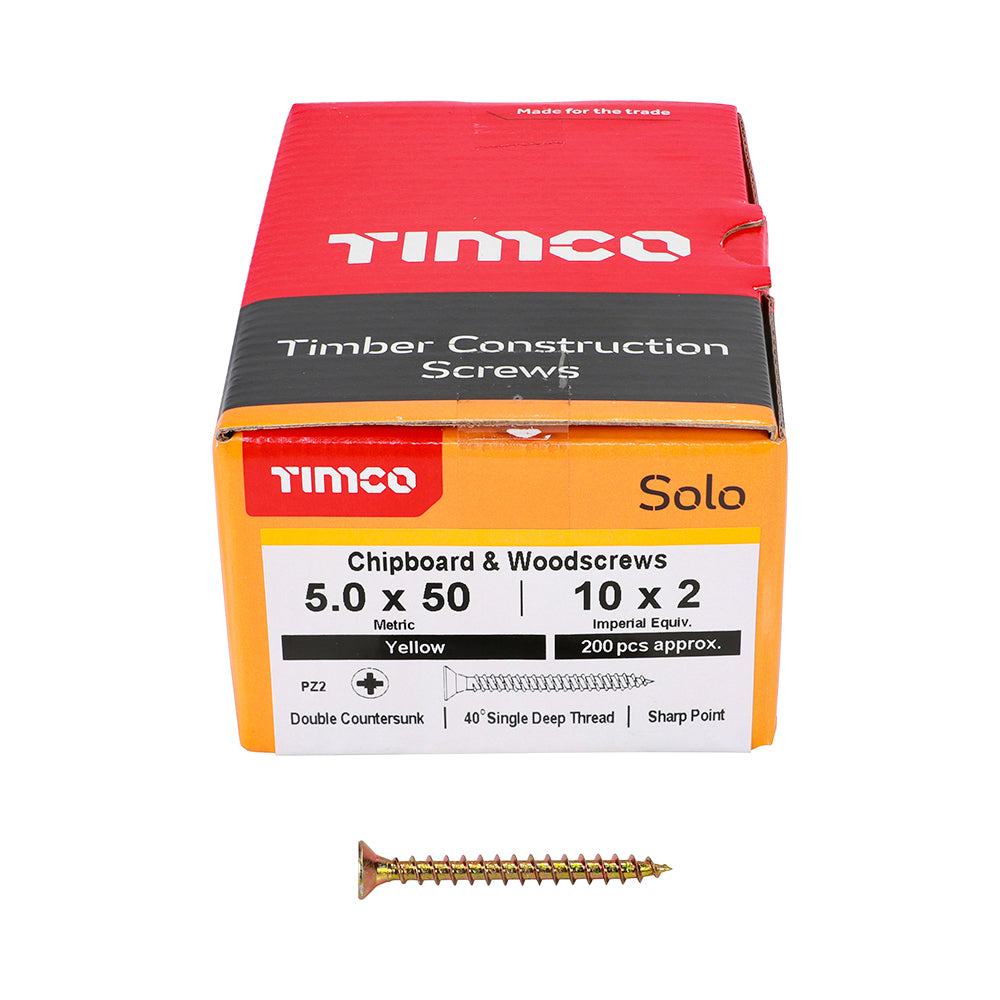 Timco 50050SOLOC Solo Chipboard & Woodscrews PZ2 Double Countersunk front box view