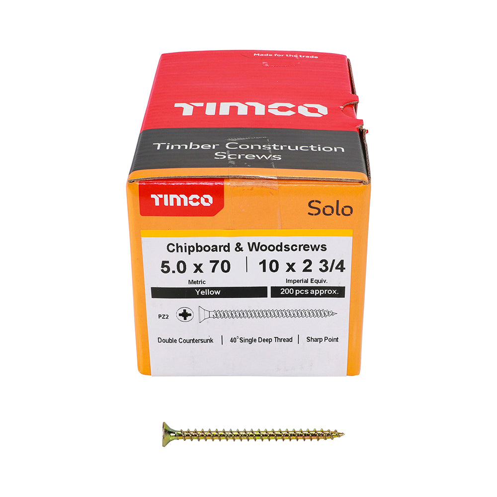 Timco 50070SOLOC Solo Chipboard & Woodscrews PZ2 Double Countersunk front box view