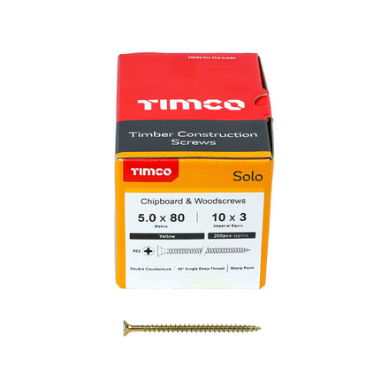 Timco 50080SOLOC Solo Chipboard & Woodscrews PZ2 Double Countersunk front box view