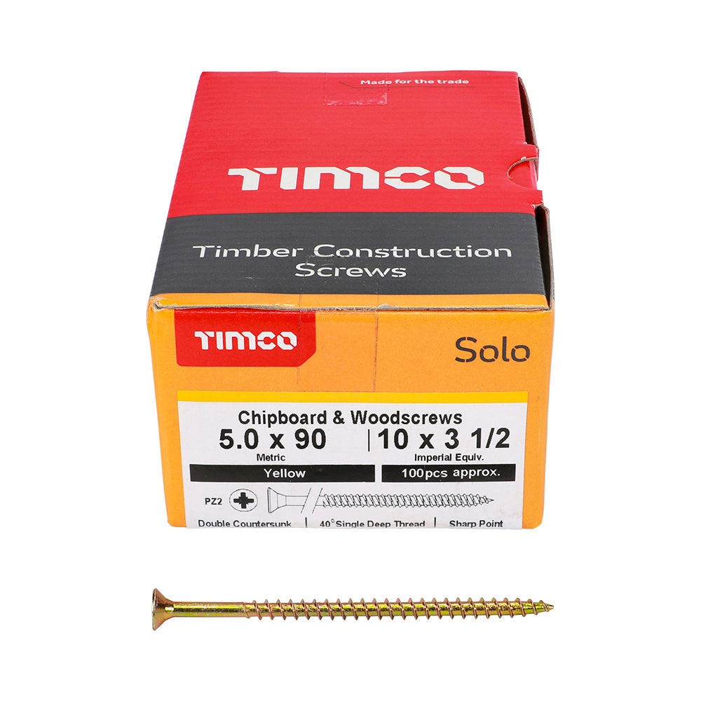 Timco 50090SOLOC Solo Chipboard & Woodscrews PZ2 Double Countersunk front box view