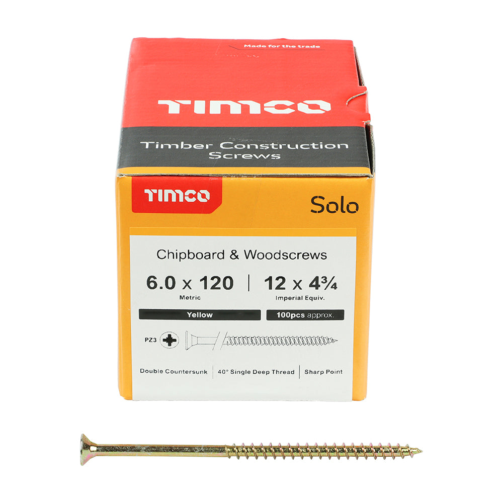 Timco 60120SOLOC Solo Chipboard & Woodscrews PZ2 Double Countersunk front box view