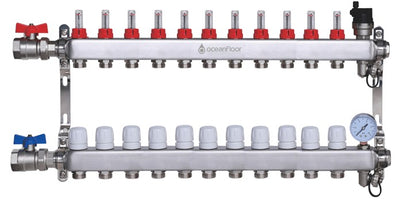 Oceanfloor 11 Port UFH Manifold with Pressure Gauge, AAV & Ball Valves-TUS (Trade Underfloor Supplies) Ltd-Oceanair