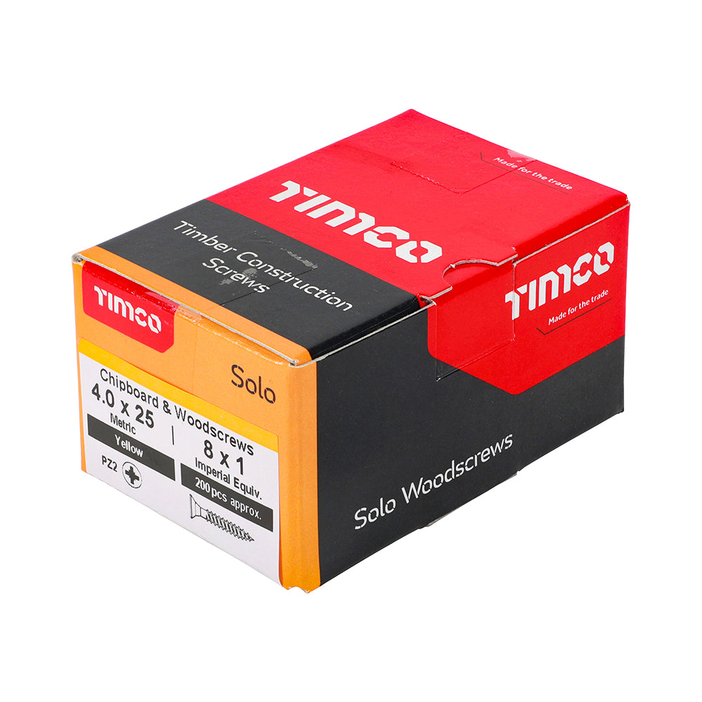 Timco 40025SOLOC Solo Chipboard & Woodscrews PZ2 Double Countersunk 4.0 X 25 (Box 200)-Timco-Oceanair