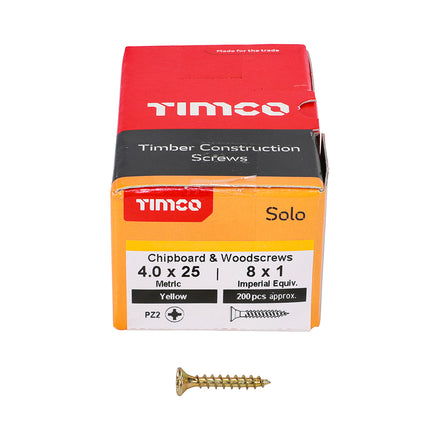 Timco 40025SOLOC Solo Chipboard & Woodscrews PZ2 Double Countersunk 4.0 X 25 (Box 200)-Timco-Oceanair