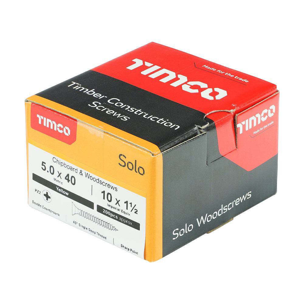 Timco 50040SOLOC Solo Chipboard & Woodscrews PZ2 Double Countersunk 5.0 X 40 (Box 200)-Timco-Oceanair