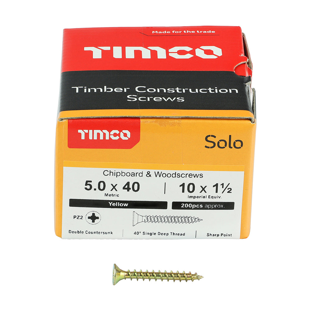 Timco 50040SOLOC Solo Chipboard & Woodscrews PZ2 Double Countersunk 5.0 X 40 (Box 200)-Timco-Oceanair