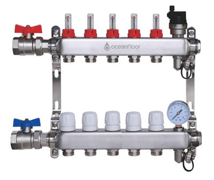 Oceanfloor 5 Port UFH Manifold with Pressure Gauge, AAV & Ball Valves-TUS (Trade Underfloor Supplies) Ltd-Oceanair