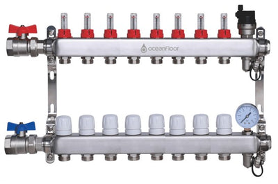 Oceanfloor 8 Port UFH Manifold with Pressure Gauge, AAV & Ball Valves-TUS (Trade Underfloor Supplies) Ltd-Oceanair