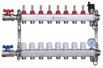 Oceanfloor 8 Port UFH Manifold with Pressure Gauge, AAV & Ball Valves-TUS (Trade Underfloor Supplies) Ltd-Oceanair