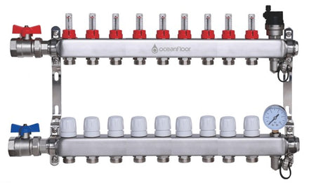 Oceanfloor 9 Port UFH Manifold with Pressure Gauge, AAV & Ball Valves-TUS (Trade Underfloor Supplies) Ltd-Oceanair