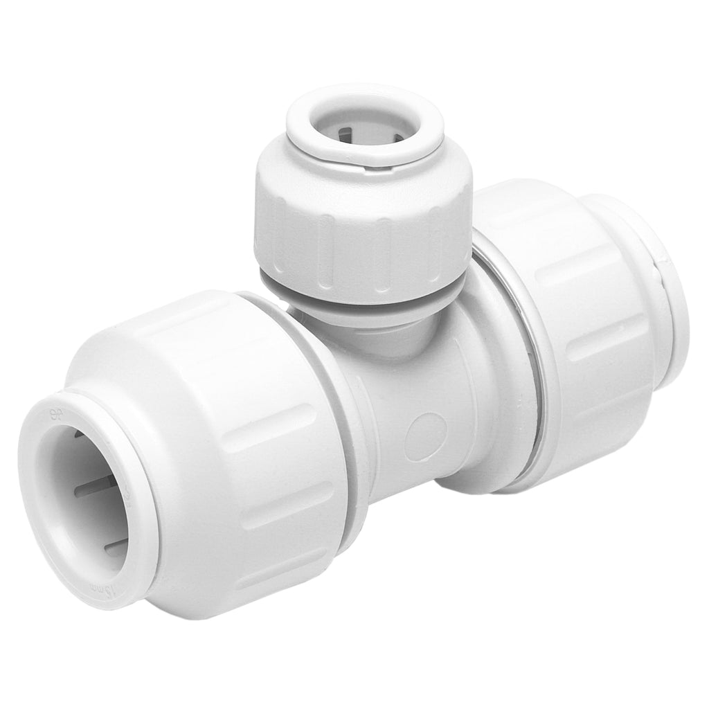 JG Speedfit Plastic Push-Fit Reducing Tee White 22mm x 15mm x 22mm - Reduced Tee - RELIANCE WORLDWIDE CORPORATION (UK) LTD - Oceanair