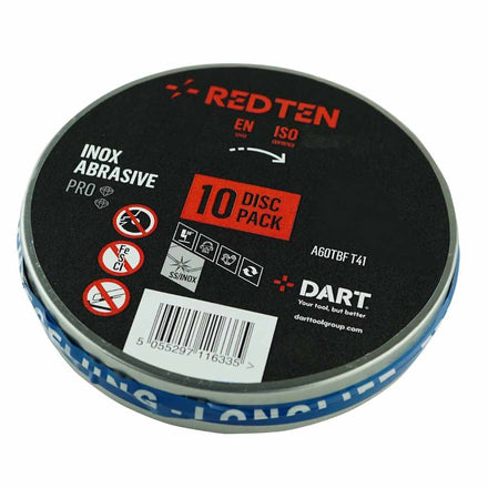 Dart Red Ten SS/Inox Abrasive Discs 115mm X 22.2mm (Pk10) DB0511-Dart Tools Group-Oceanair