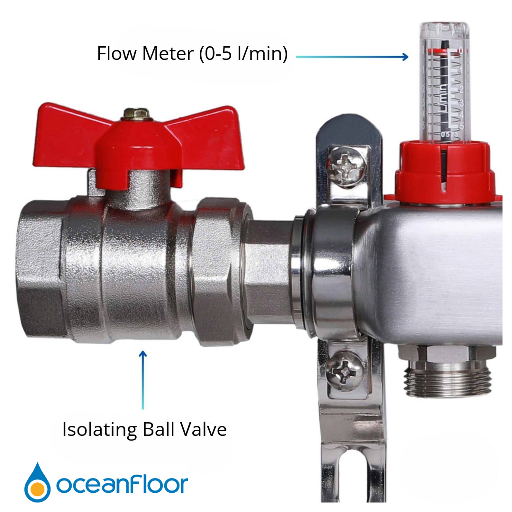 Oceanfloor 8 Port UFH Manifold with Pressure Gauge, AAV & Ball Valves-TUS (Trade Underfloor Supplies) Ltd-Oceanair