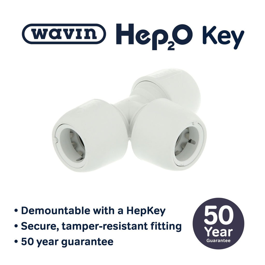 Hep2O Plastic Push-Fit Equal Tee White 28mm-Wavin Uk Ltd (Via Nmbs)-Oceanair