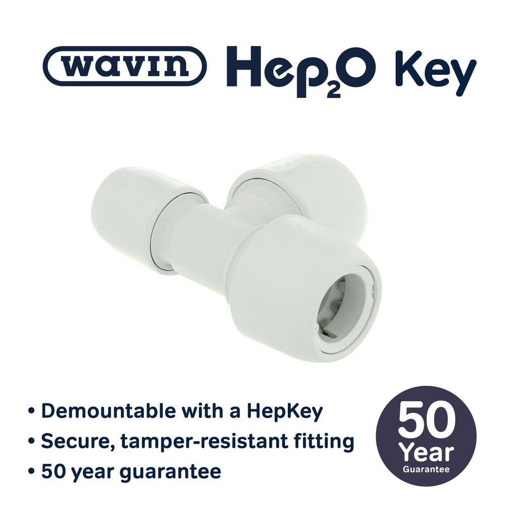 Hep2O Plastic Push-Fit Reducing Tee White 22mm x 15mm x 22mm-Wavin Uk Ltd (Via Nmbs)-Oceanair