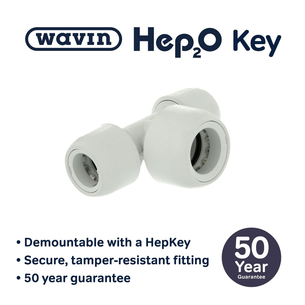 Hep2O Plastic Push-Fit Reducing Tee White 15mm x 15mm x 22mm HD18/22W-Wavin Uk Ltd (Via Nmbs)-Oceanair