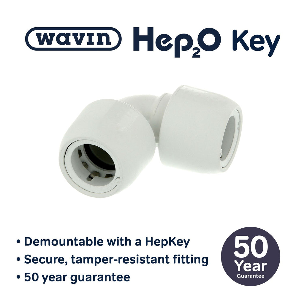 Hep2O Plastic Push-Fit Equal 90° Elbow 15mm White-Wavin Uk Ltd (Via Nmbs)-Oceanair