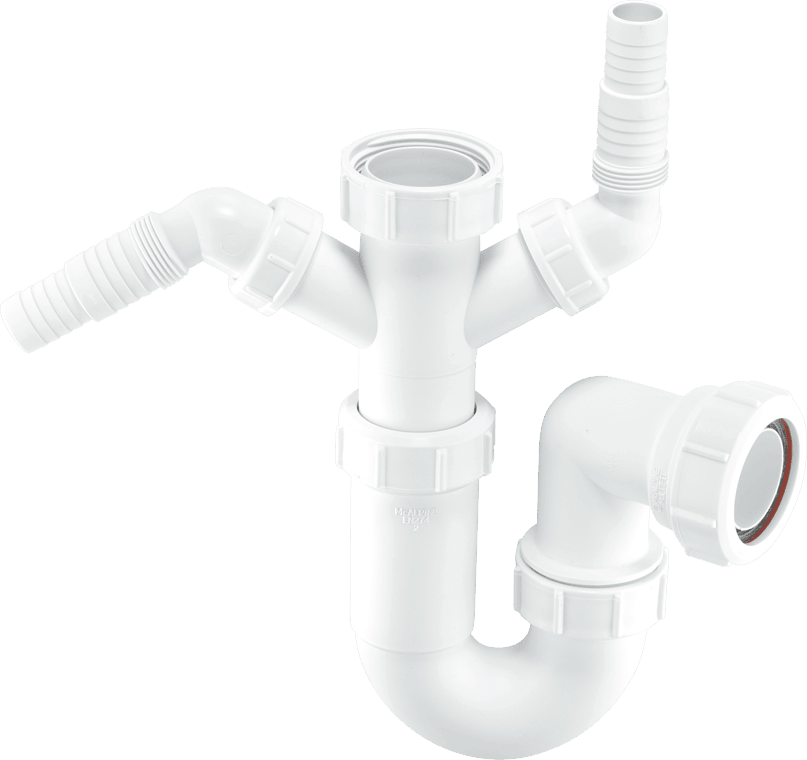 McAlpine Double Appliance Sink Trap with Twin 135 Degree Nozzles White 40mm WM11