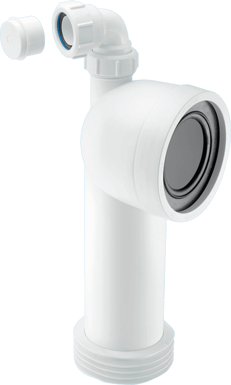 McAlpine Rigid 90 Degree Angled WC Connector with Vent Boss White WC-CON8V