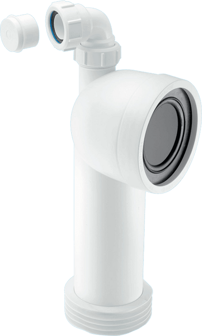McAlpine Rigid 90 Degree Angled WC Connector with Vent Boss White WC-CON8V
