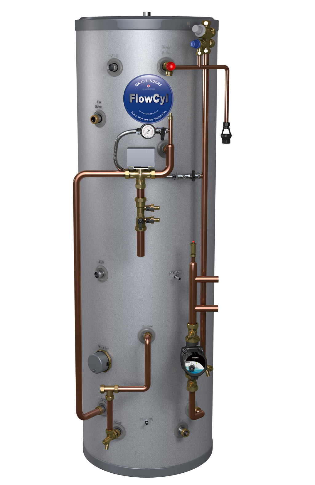 UK Cylinders Flowcyl Heat Pump Cylinder Buffer Combi 200/50L Pre-Plumbed 1 Pump FCPPB5020X-UK Cylinders-Oceanair