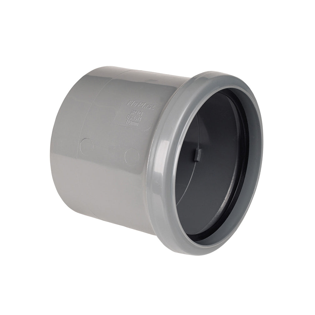 FloPlast Push-Fit Single Socket Pipe Coupler Grey 110mm SP124G