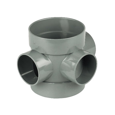 FloPlast Solvent Weld 3-Boss Double Socket Short Pipe Grey 110mm SP583G