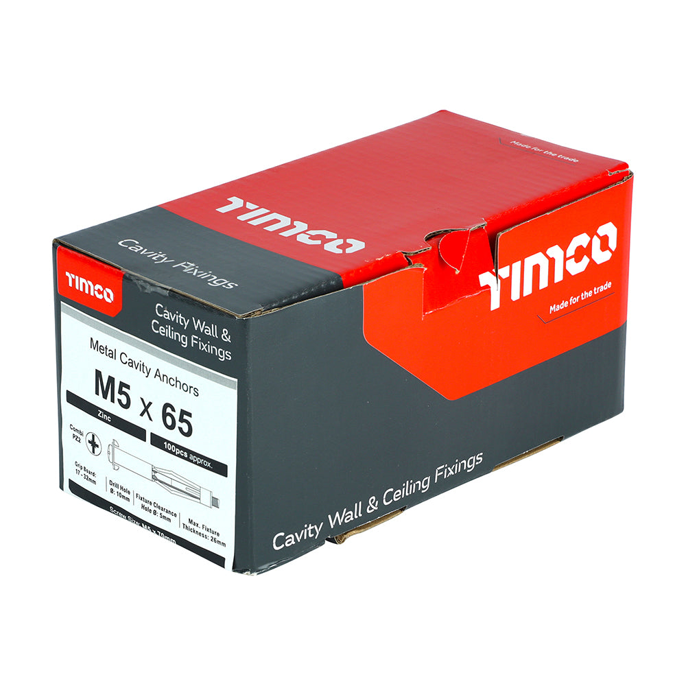 Timco Metal Cavity Anchors Zinc M5 X 65 (70mm Screw) 50065CA-Timco-Oceanair