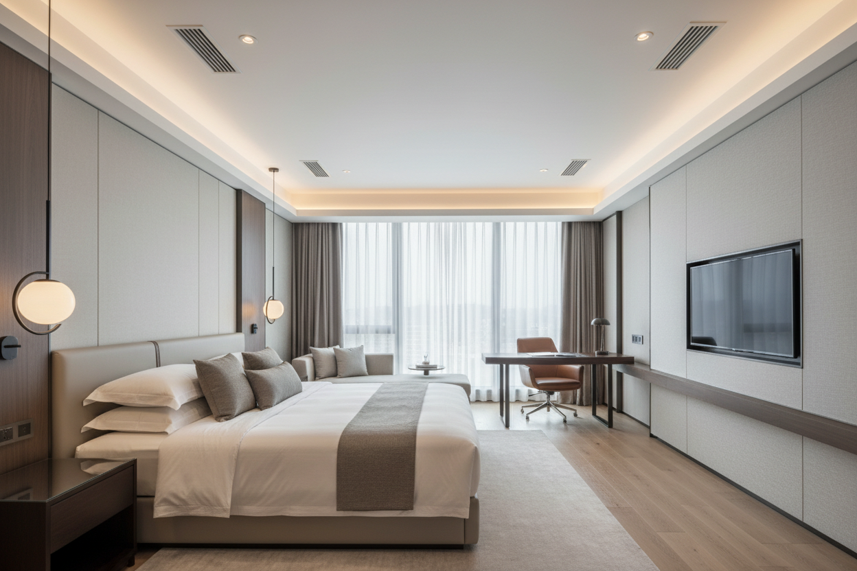 Hotel room with concealed duct AC