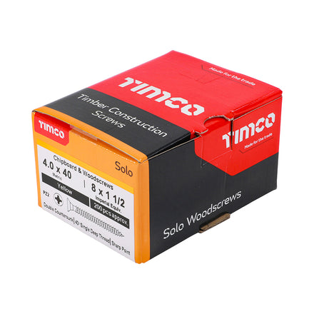 Timco 40040SOLOC Solo Chipboard Woodscrews PZ2 Double Countersunk 4.0 X 40 Side box view