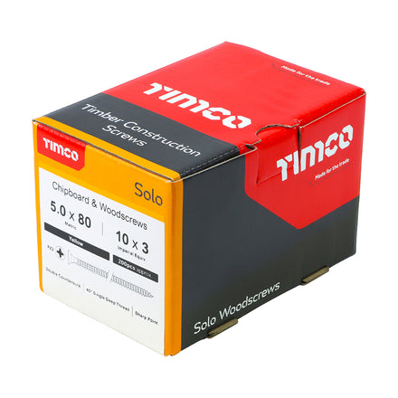 Timco 50080SOLOC Solo Chipboard & Woodscrews PZ2 Double Countersunk side box view