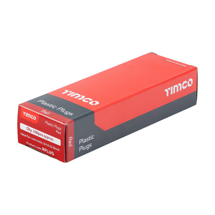 Timco Plastic Wall Plugs 7.5mm x 30mm Red (100 Pack) RPLUG Box View